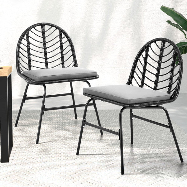 Gardeon 2x Outdoor Chairs Dining Chair Lounge Wicker Patio Furniture Black Gardeon