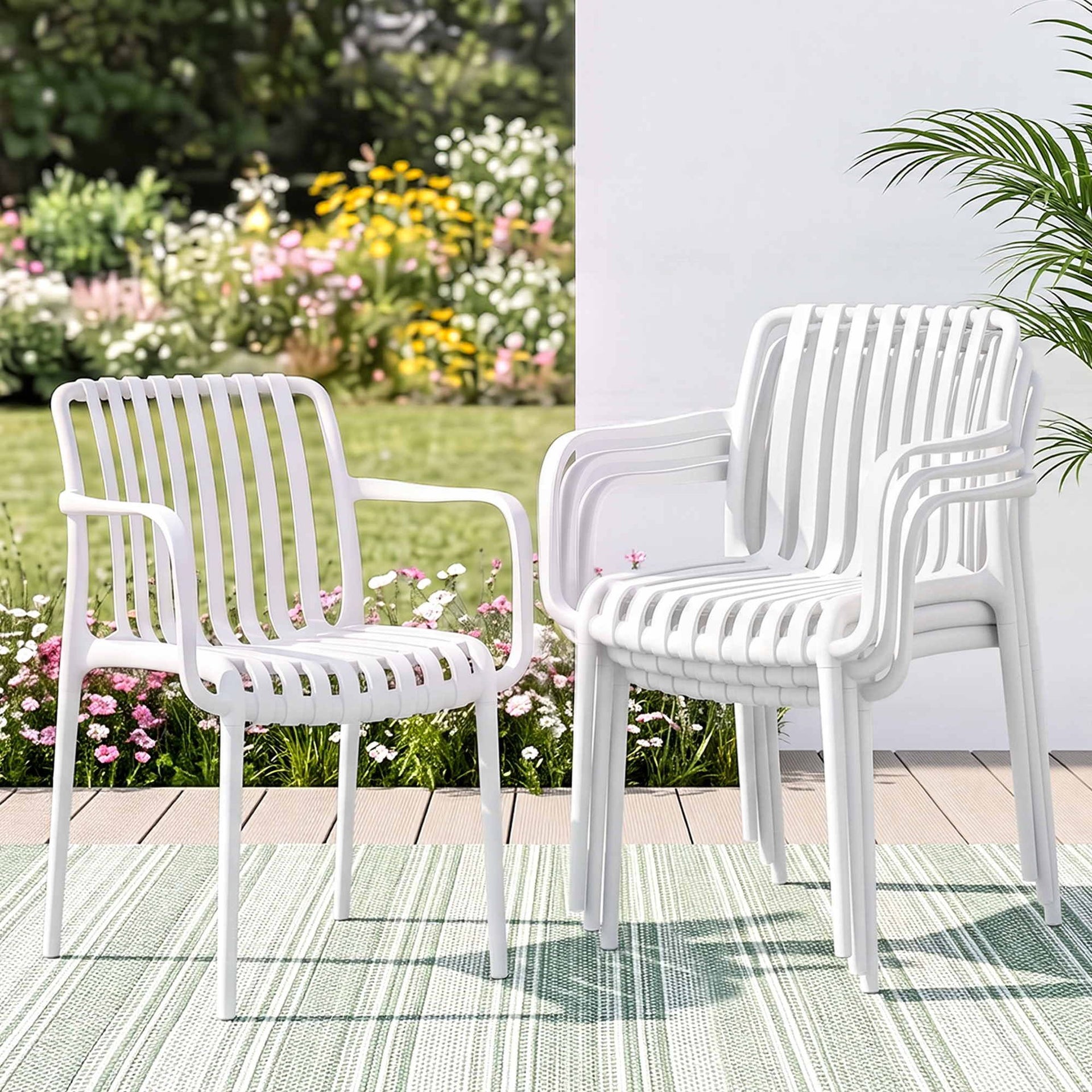Gardeon 4PC Outdoor Dining Chairs Patio Furniture PP Stackable Chair Garden White Awezingly