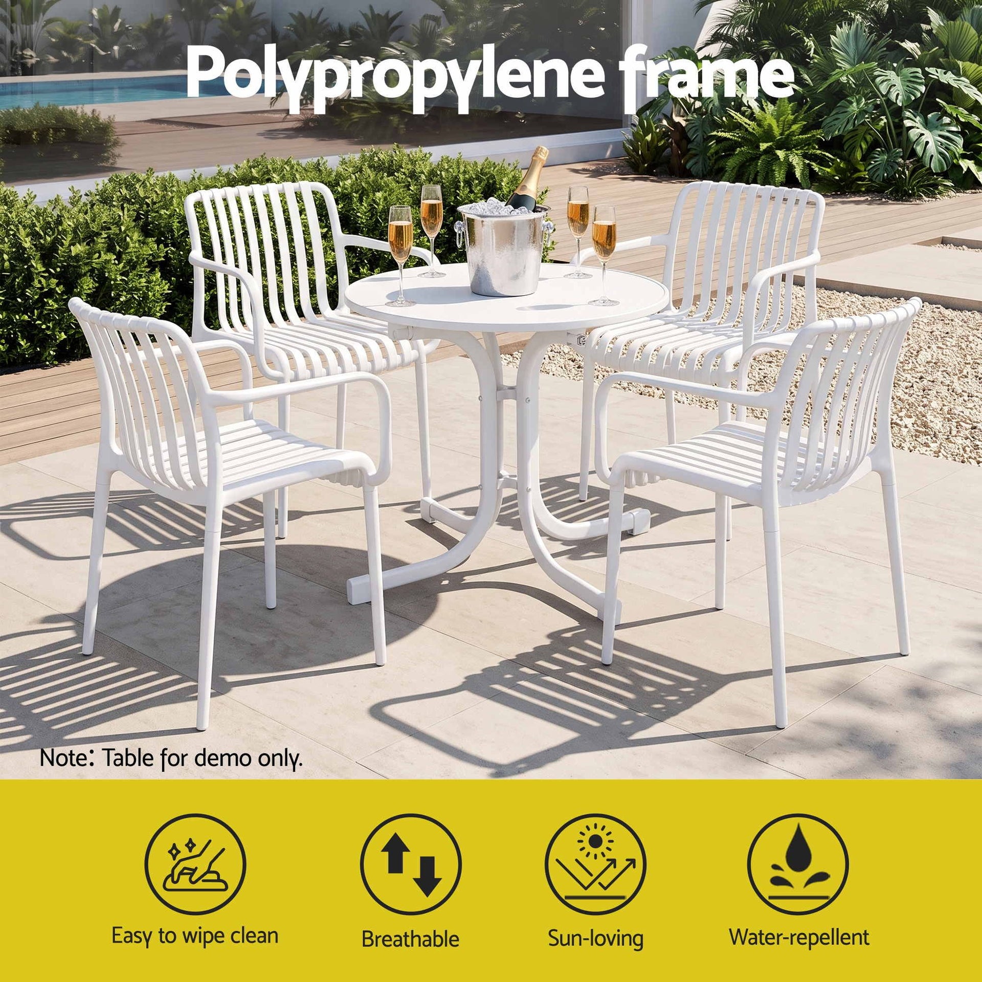 Gardeon 4PC Outdoor Dining Chairs Patio Furniture PP Stackable Chair Garden White Awezingly