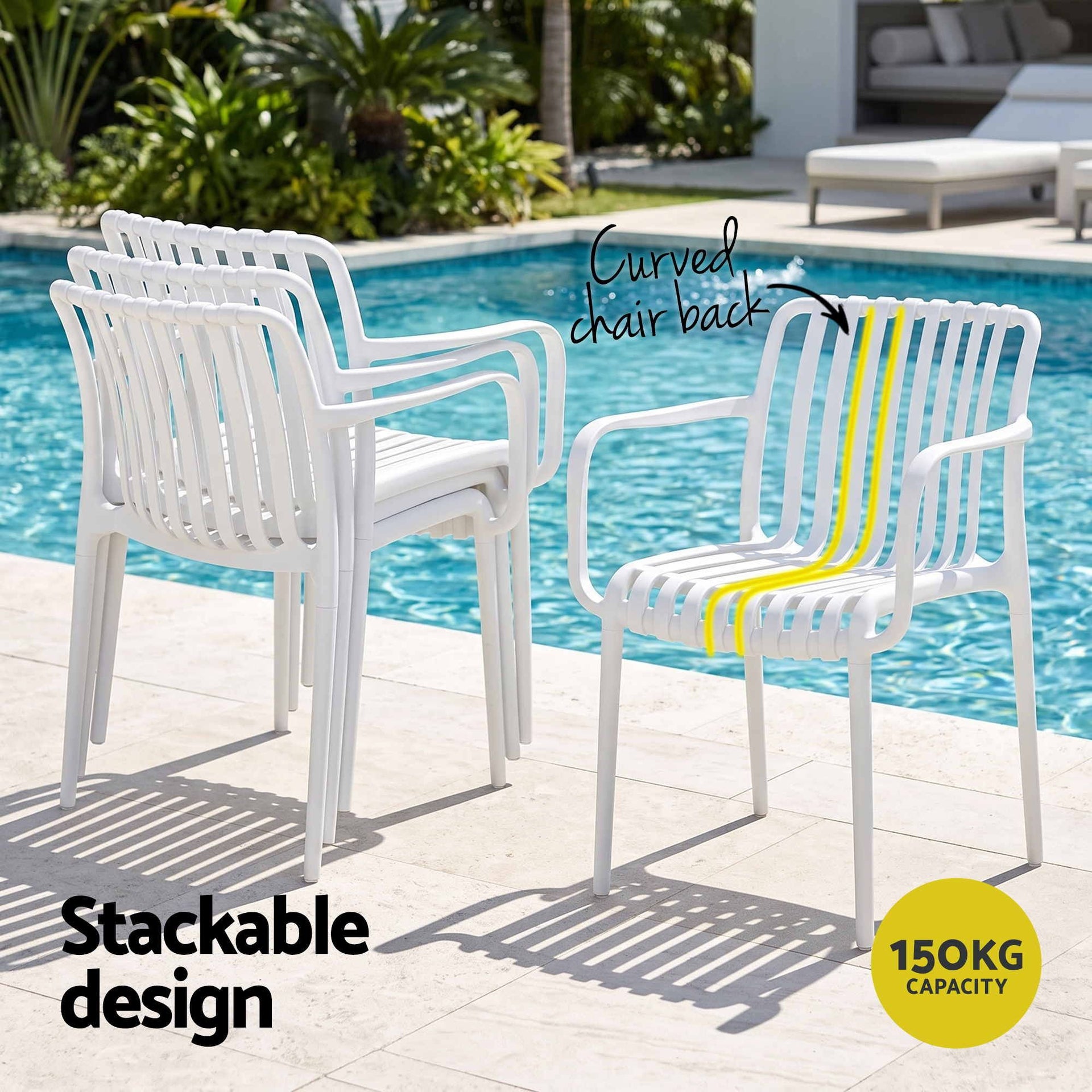Gardeon 4PC Outdoor Dining Chairs Patio Furniture PP Stackable Chair Garden White Awezingly