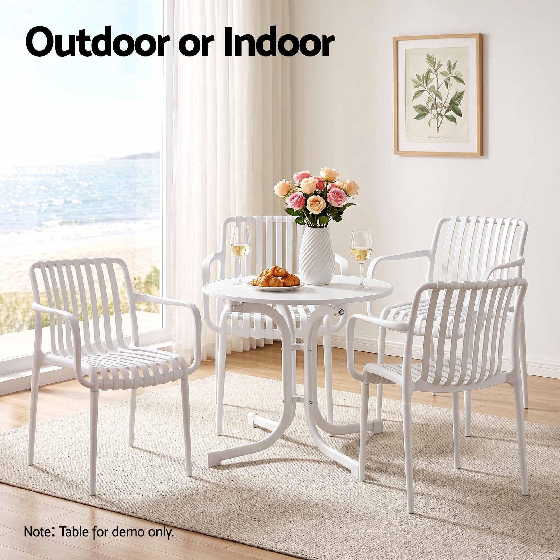 Gardeon 4PC Outdoor Dining Chairs Patio Furniture PP Stackable Chair Garden White Awezingly