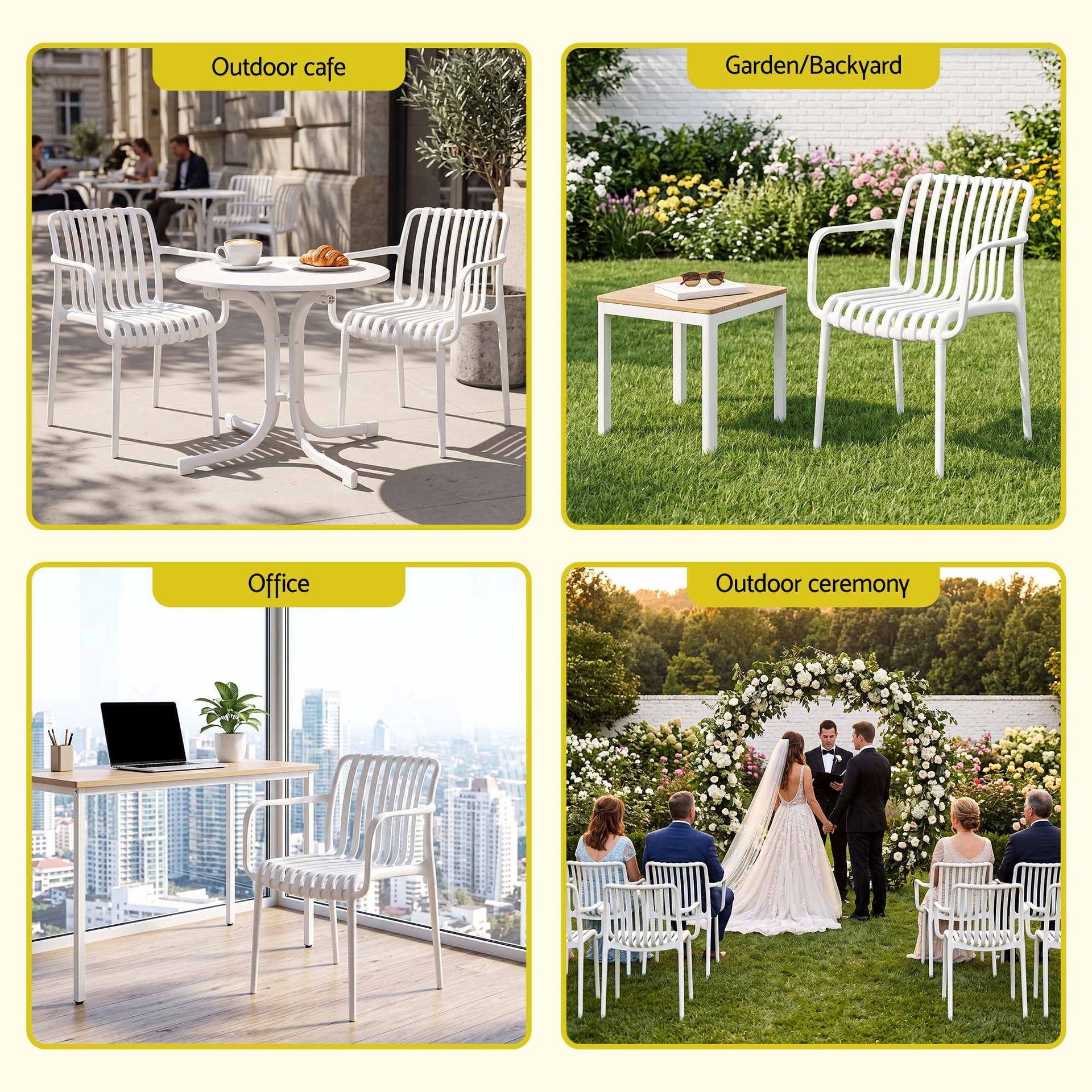 Gardeon 4PC Outdoor Dining Chairs Patio Furniture PP Stackable Chair Garden White Awezingly