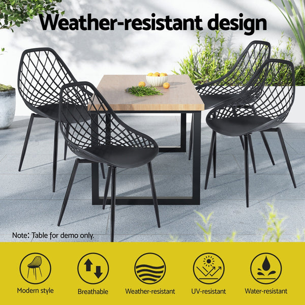 Gardeon 4PC Outdoor Dining Chairs PP Lounge Chair Patio Garden Furniture Black Awezingly