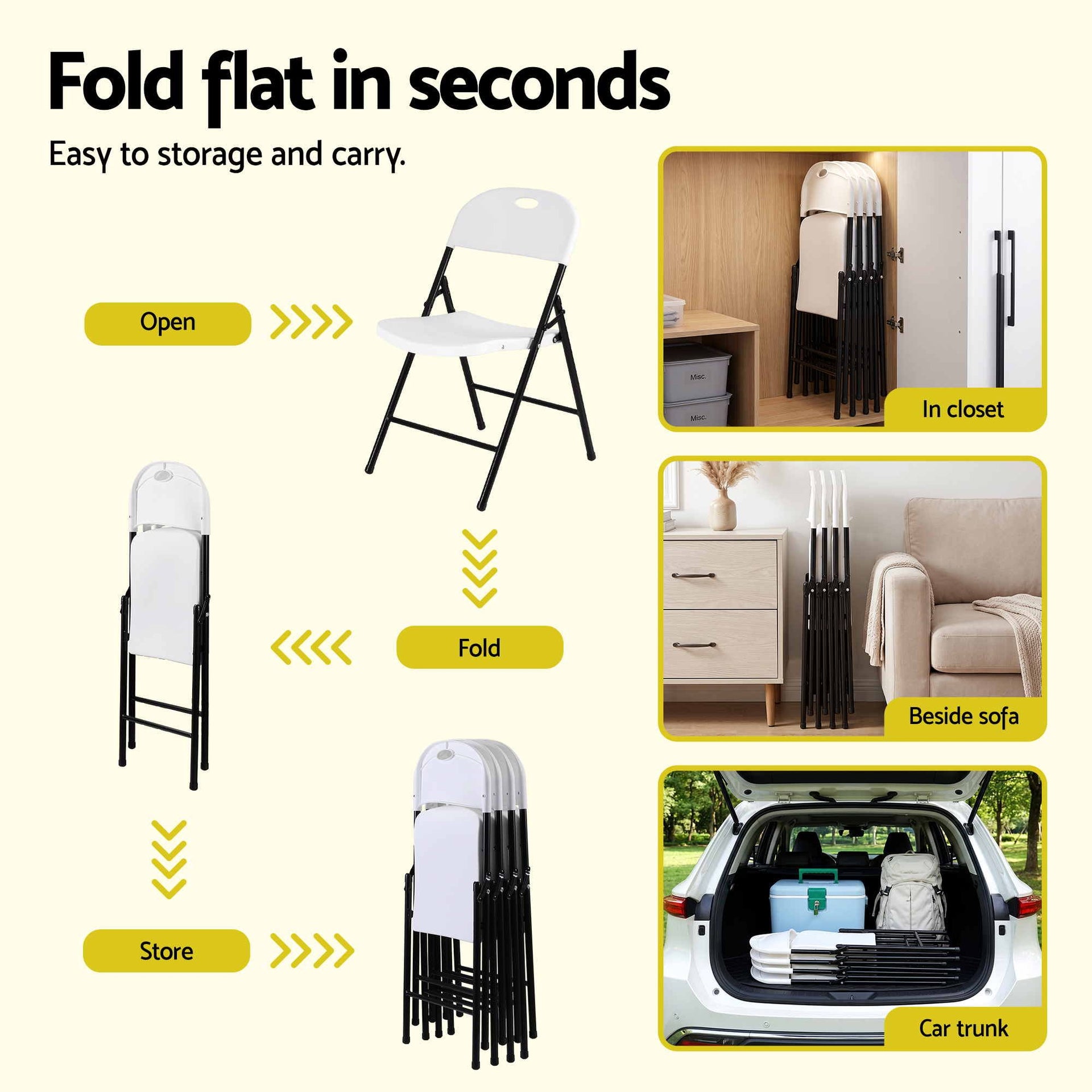 Gardeon 4PC Outdoor Dining Chairs PP Folding Chair Patio Garden Furniture White Awezingly