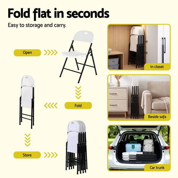 Gardeon 4PC Outdoor Dining Chairs PP Folding Chair Patio Garden Furniture White Awezingly
