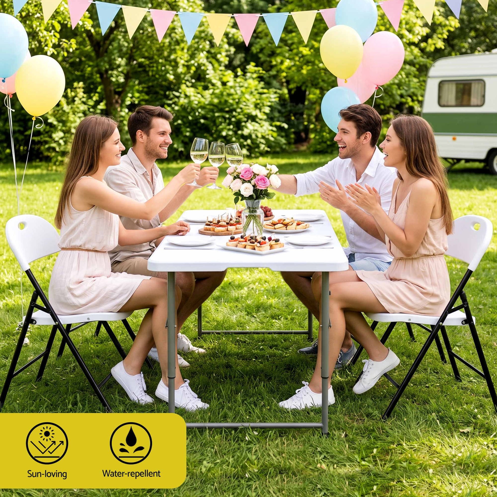 Gardeon 4PC Outdoor Dining Chairs PP Folding Chair Patio Garden Furniture White Awezingly