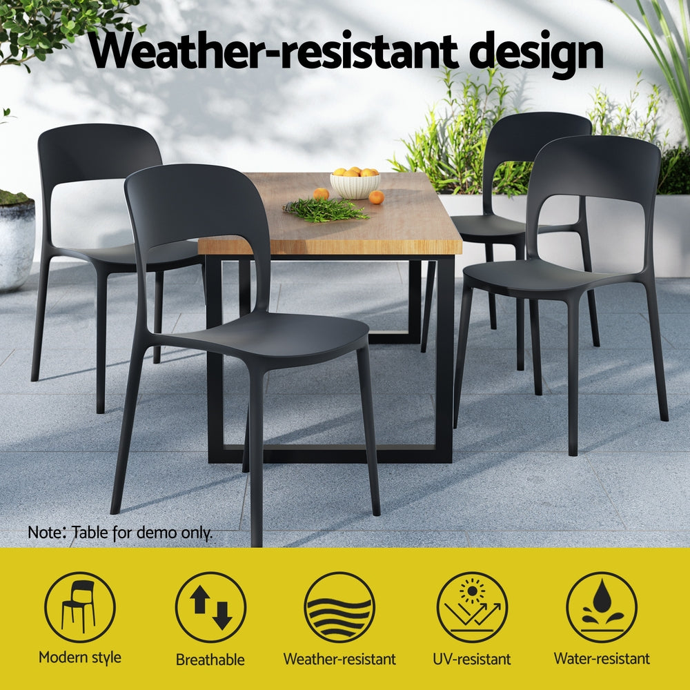Gardeon 4PC Outdoor Dining Chairs Stackable PP Patio Chair Garden Furniture Black Awezingly