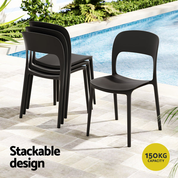 Gardeon 4PC Outdoor Dining Chairs Stackable PP Patio Chair Garden Furniture Black Awezingly