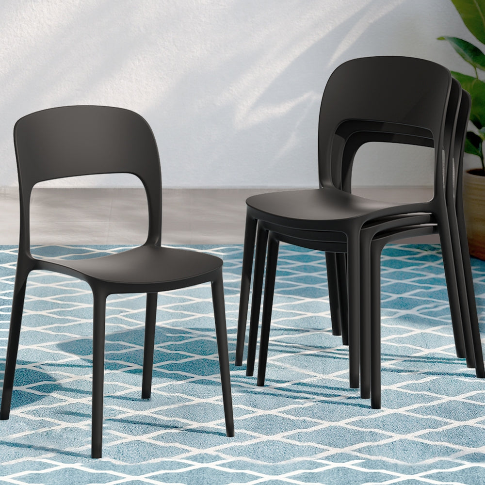 Gardeon 4PC Outdoor Dining Chairs Stackable PP Patio Chair Garden Furniture Black Awezingly