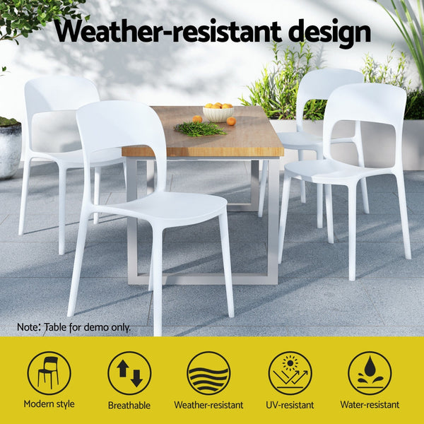 Gardeon 4PC Outdoor Dining Chairs Stackable PP Patio Chair Garden Furniture White Awezingly
