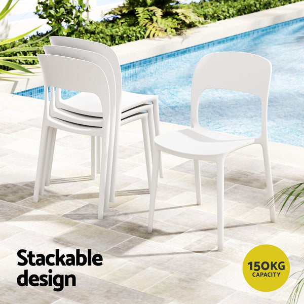 Gardeon 4PC Outdoor Dining Chairs Stackable PP Patio Chair Garden Furniture White Awezingly