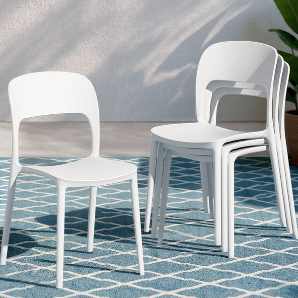 Gardeon 4PC Outdoor Dining Chairs Stackable PP Patio Chair Garden Furniture White Awezingly