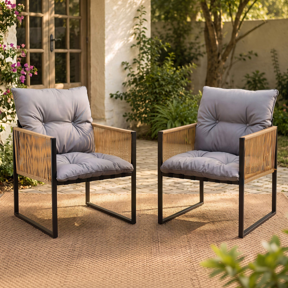 Gardeon 2PC Outdoor Dining Chair Wicker Patio Armchair Cushion Garden Furniture Awezingly
