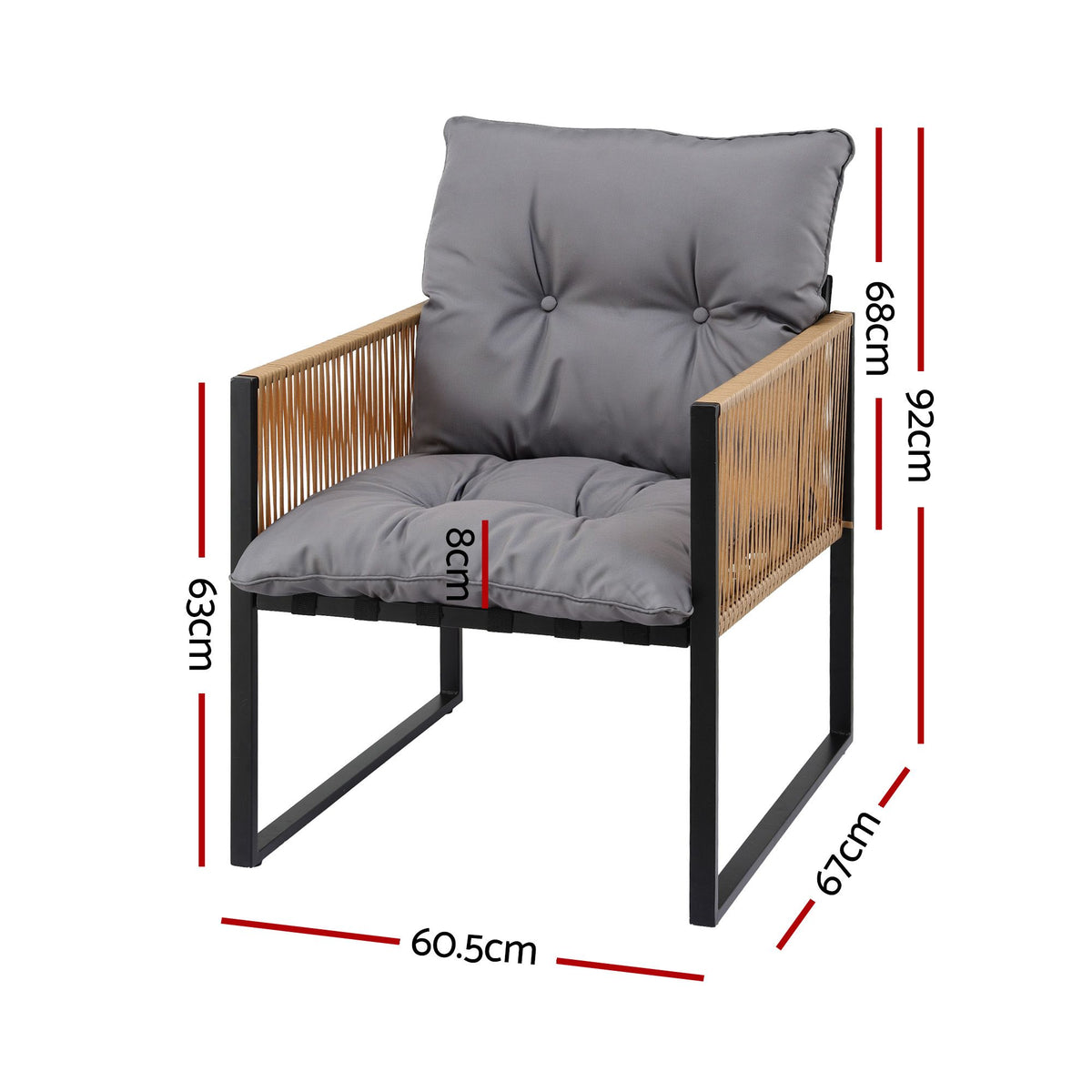 Gardeon 2PC Outdoor Dining Chair Wicker Patio Armchair Cushion Garden Furniture Awezingly