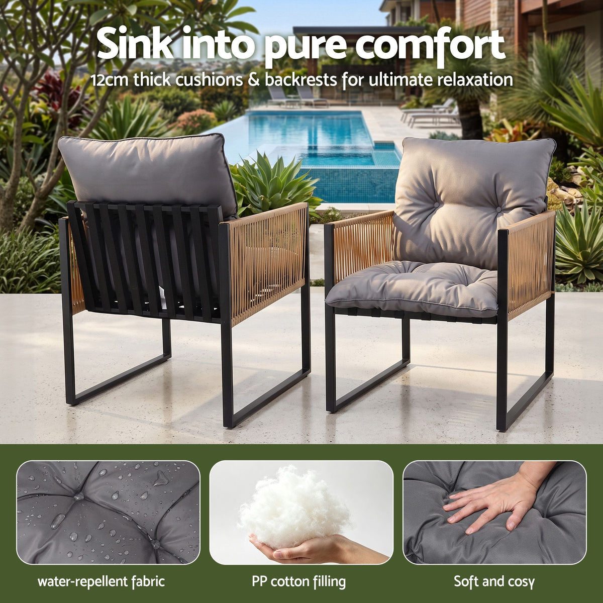 Gardeon 2PC Outdoor Dining Chair Wicker Patio Armchair Cushion Garden Furniture Awezingly