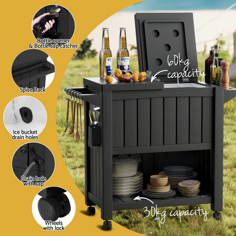 Gardeon Outdoor Storage Cabinet Box 80L Ice Bucket Cooler Rolling Serving Cart Kitchen Trolley Does Not Apply