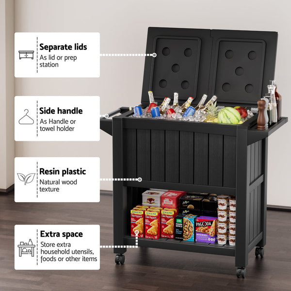 Gardeon Outdoor Storage Cabinet Box 80L Ice Bucket Cooler Rolling Serving Cart Kitchen Trolley Does Not Apply