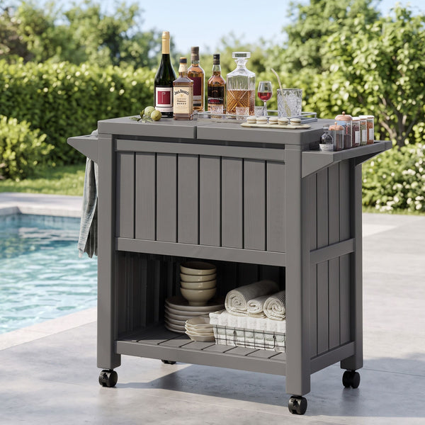 Gardeon Outdoor Storage Cabinet Box 80L Ice Bucket Cooler Rolling Serving Cart Kitchen Trolley Brown Awezingly
