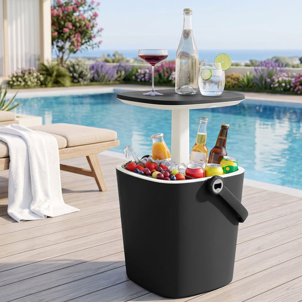 Gardeon 2-in-1 Outdoor Bar Table Portable Wine Cooler 15L Ice Bucket Tong Black Awezingly