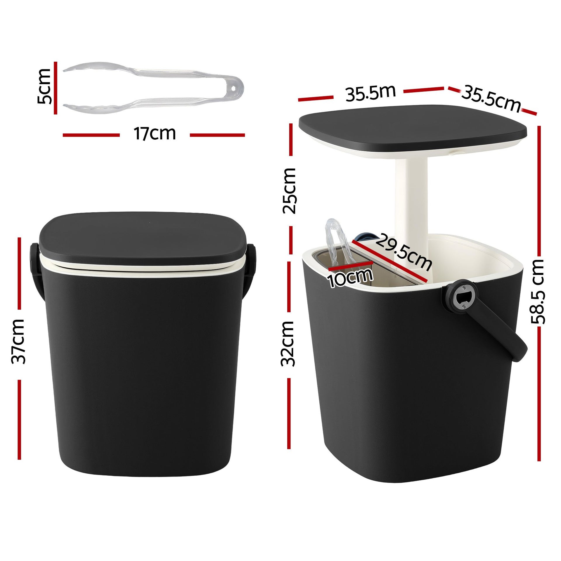 Gardeon 2-in-1 Outdoor Bar Table Portable Wine Cooler 15L Ice Bucket Tong Black Awezingly