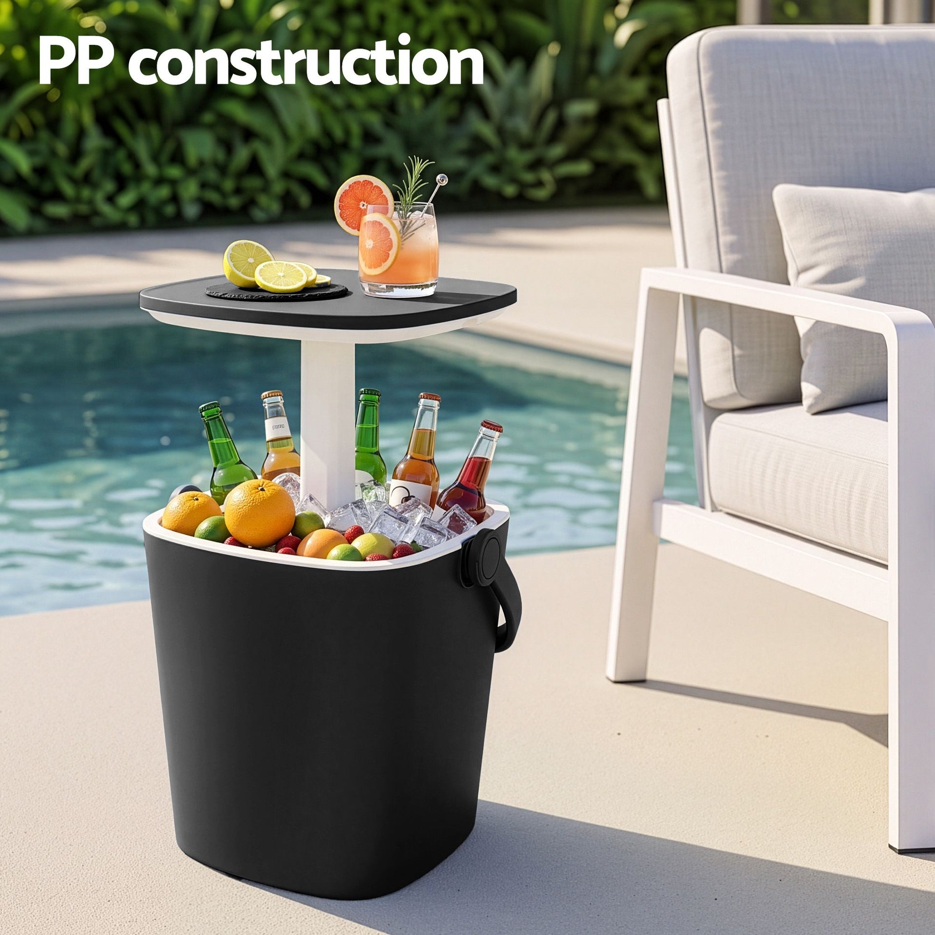 Gardeon 2-in-1 Outdoor Bar Table Portable Wine Cooler 15L Ice Bucket Tong Black Awezingly