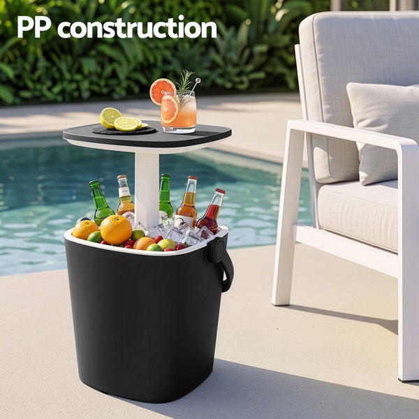 Gardeon 2-in-1 Outdoor Bar Table Portable Wine Cooler 15L Ice Bucket Tong Black Awezingly