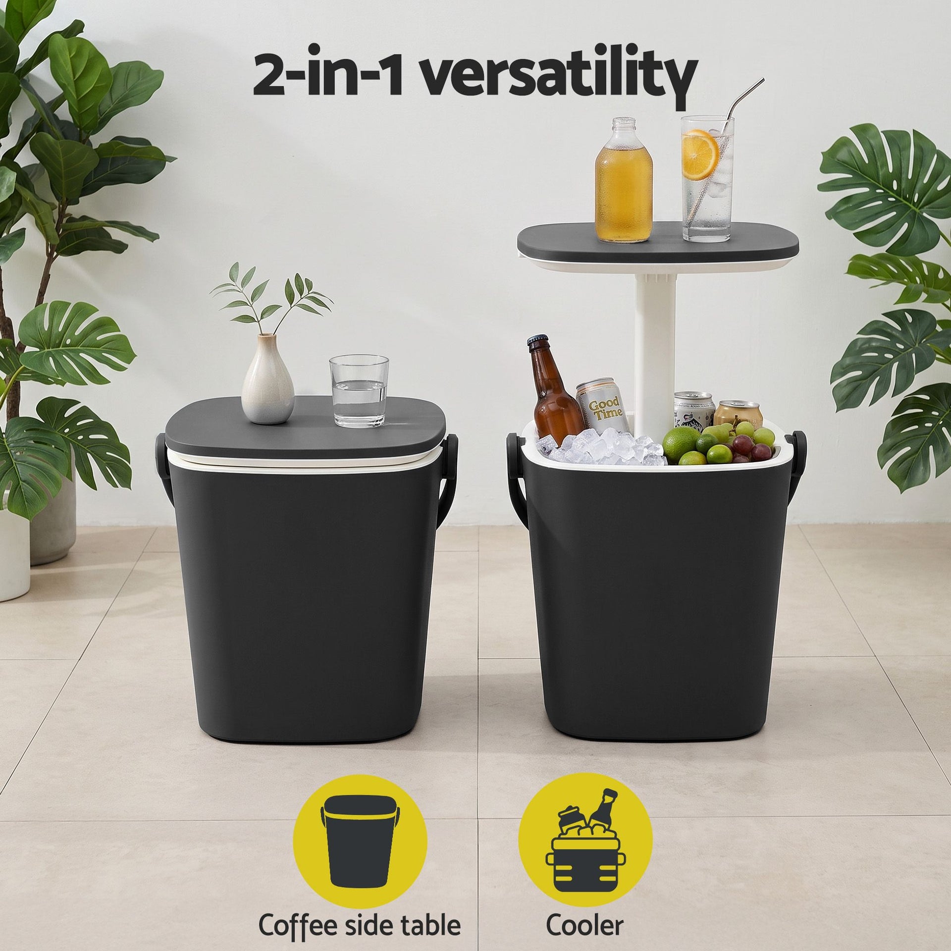 Gardeon 2-in-1 Outdoor Bar Table Portable Wine Cooler 15L Ice Bucket Tong Black Awezingly