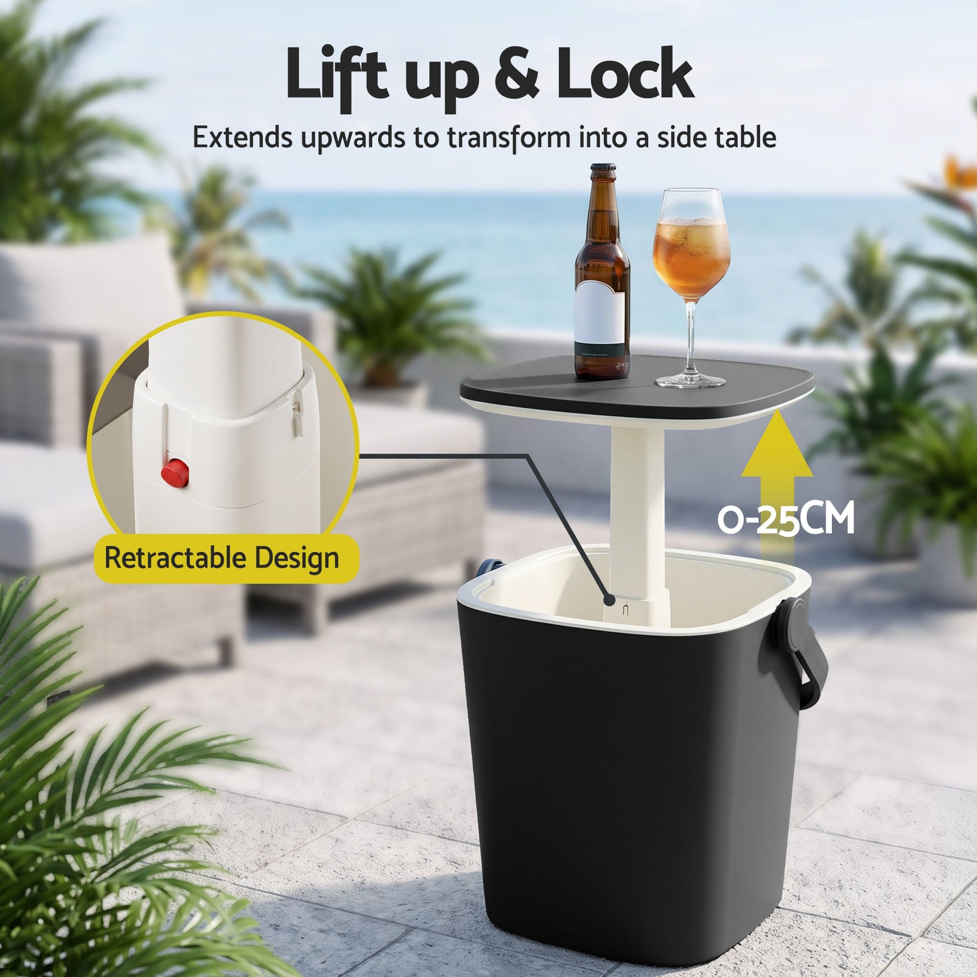 Gardeon 2-in-1 Outdoor Bar Table Portable Wine Cooler 15L Ice Bucket Tong Black Awezingly