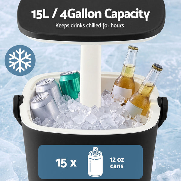 Gardeon 2-in-1 Outdoor Bar Table Portable Wine Cooler 15L Ice Bucket Tong Black Awezingly