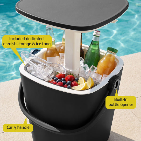 Gardeon 2-in-1 Outdoor Bar Table Portable Wine Cooler 15L Ice Bucket Tong Black Awezingly