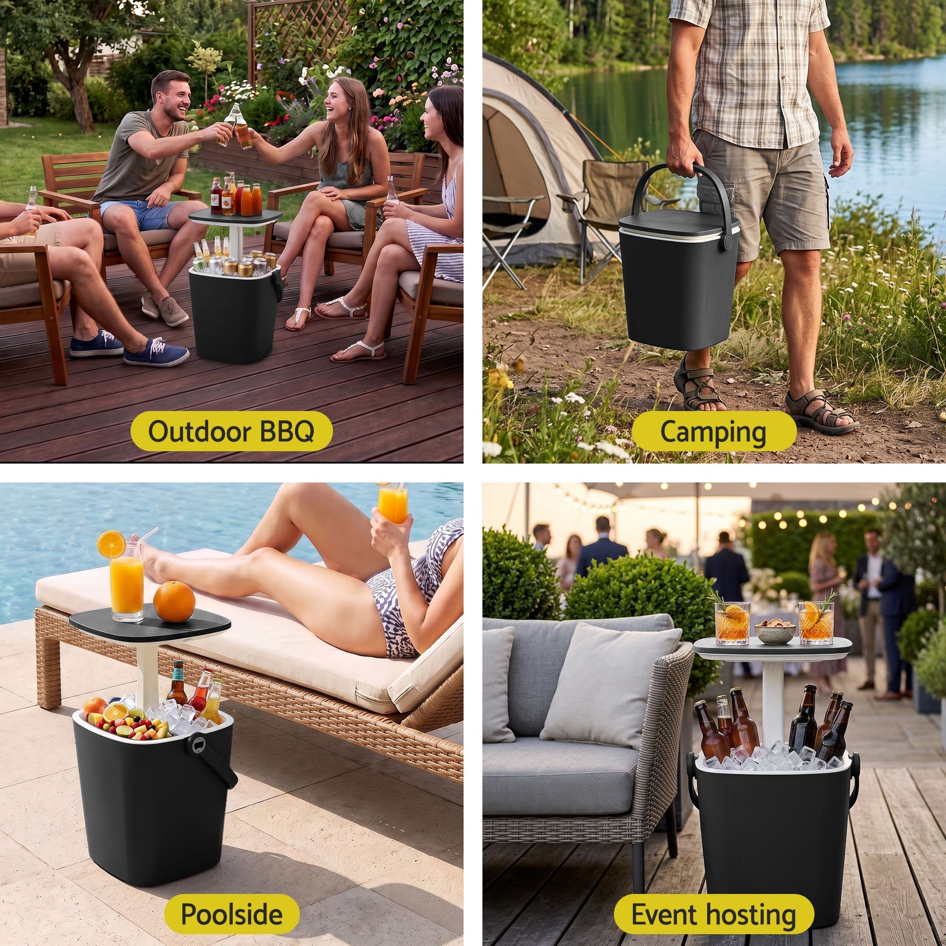 Gardeon 2-in-1 Outdoor Bar Table Portable Wine Cooler 15L Ice Bucket Tong Black Awezingly