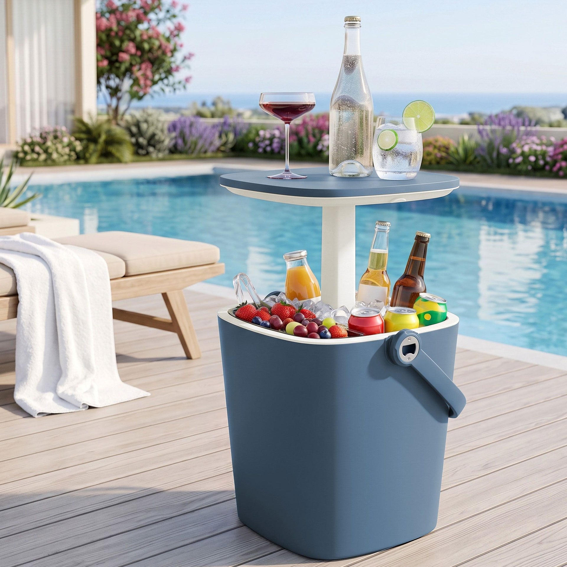 Gardeon 2-in-1 Outdoor Bar Table Portable Ice Bucket Cooler 15L Tong Blue Awezingly
