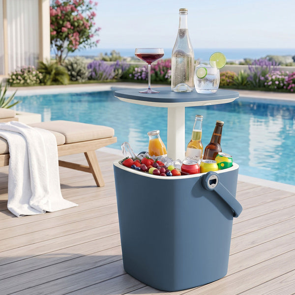 Gardeon 2-in-1 Outdoor Bar Table Portable Ice Bucket Cooler 15L Tong Blue Awezingly