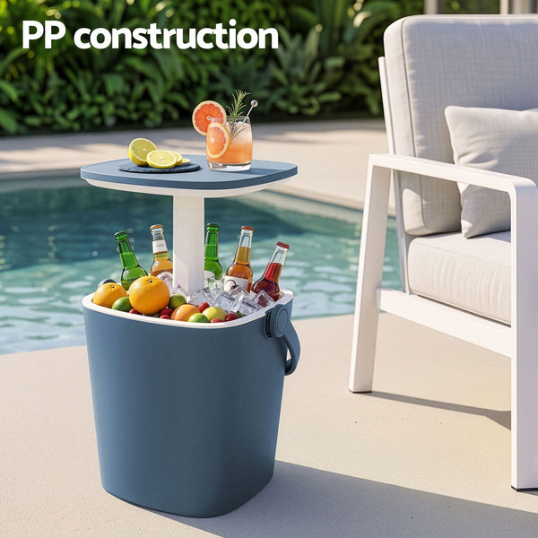 Gardeon 2-in-1 Outdoor Bar Table Portable Ice Bucket Cooler 15L Tong Blue Awezingly