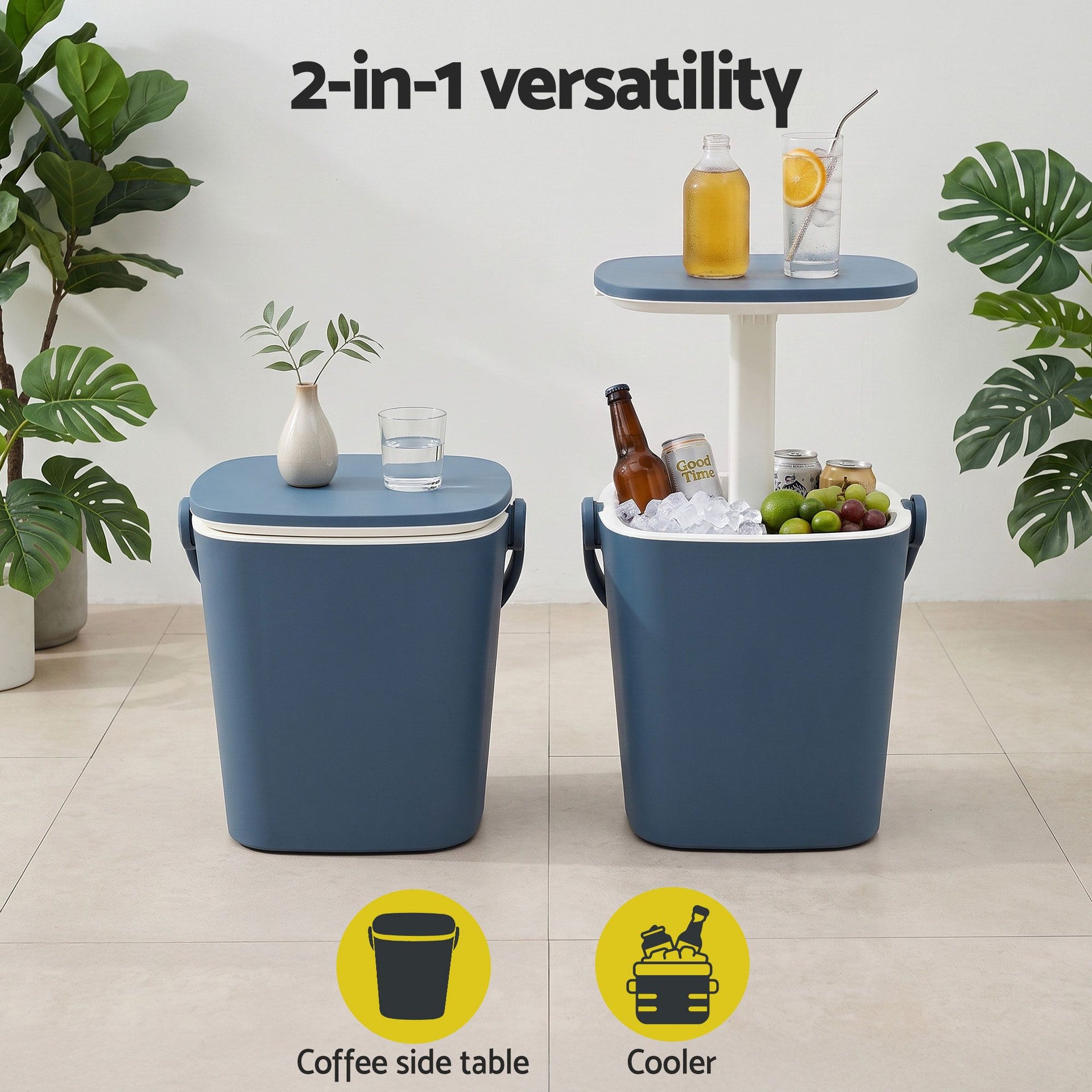 Gardeon 2-in-1 Outdoor Bar Table Portable Ice Bucket Cooler 15L Tong Blue Awezingly
