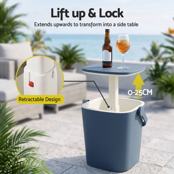Gardeon 2-in-1 Outdoor Bar Table Portable Ice Bucket Cooler 15L Tong Blue Awezingly