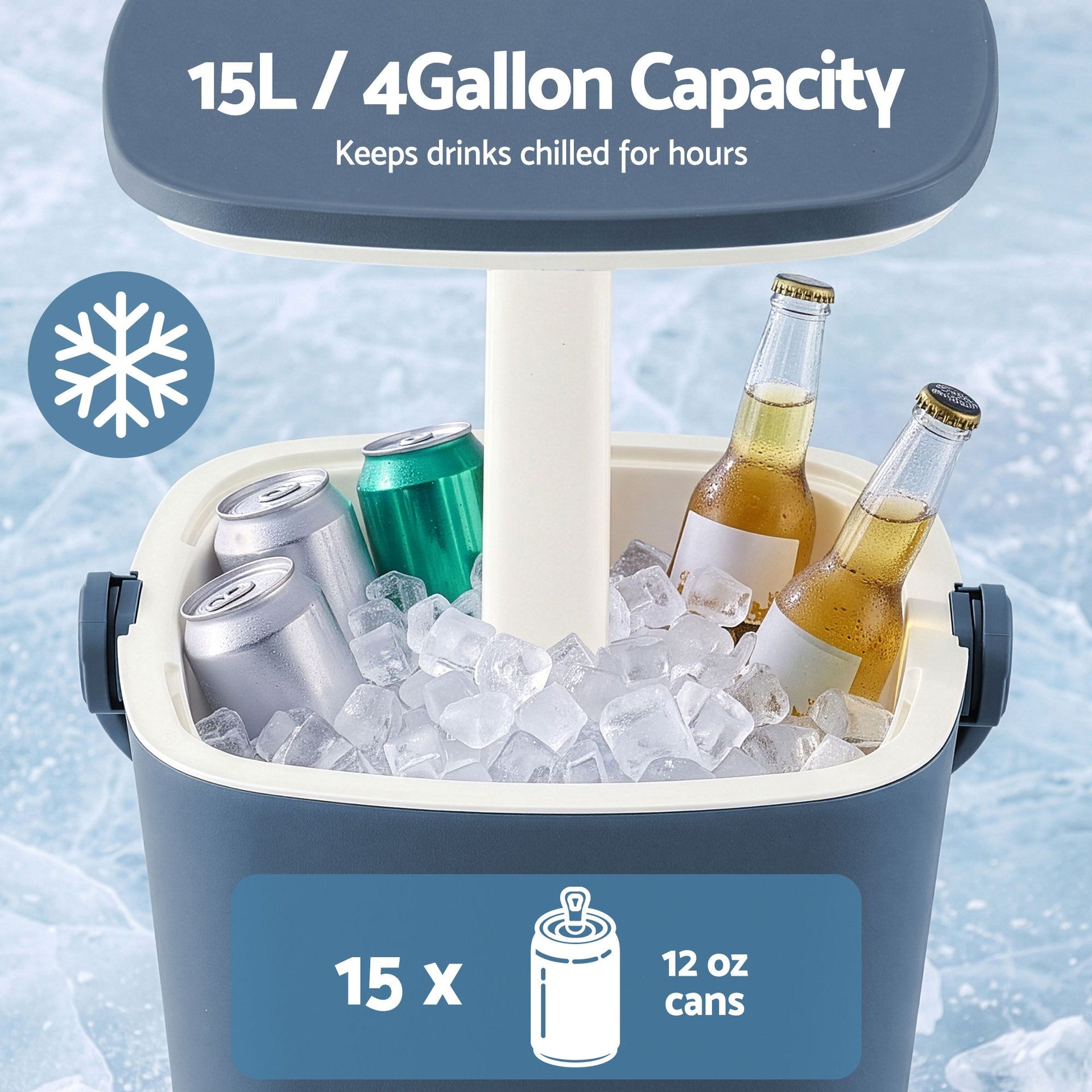 Gardeon 2-in-1 Outdoor Bar Table Portable Ice Bucket Cooler 15L Tong Blue Awezingly