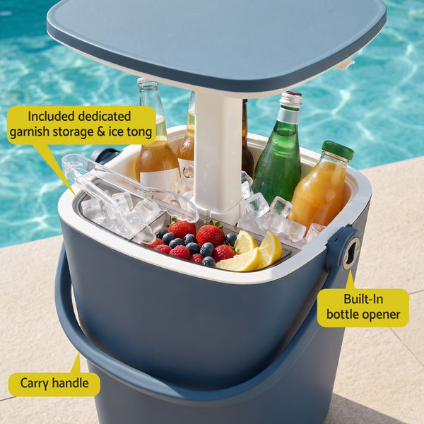 Gardeon 2-in-1 Outdoor Bar Table Portable Ice Bucket Cooler 15L Tong Blue Awezingly