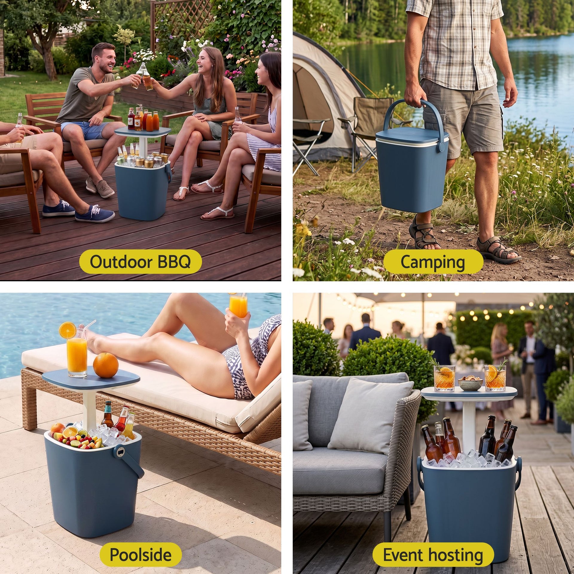 Gardeon 2-in-1 Outdoor Bar Table Portable Ice Bucket Cooler 15L Tong Blue Awezingly