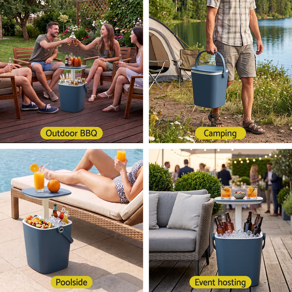 Gardeon 2-in-1 Outdoor Bar Table Portable Ice Bucket Cooler 15L Tong Blue Awezingly