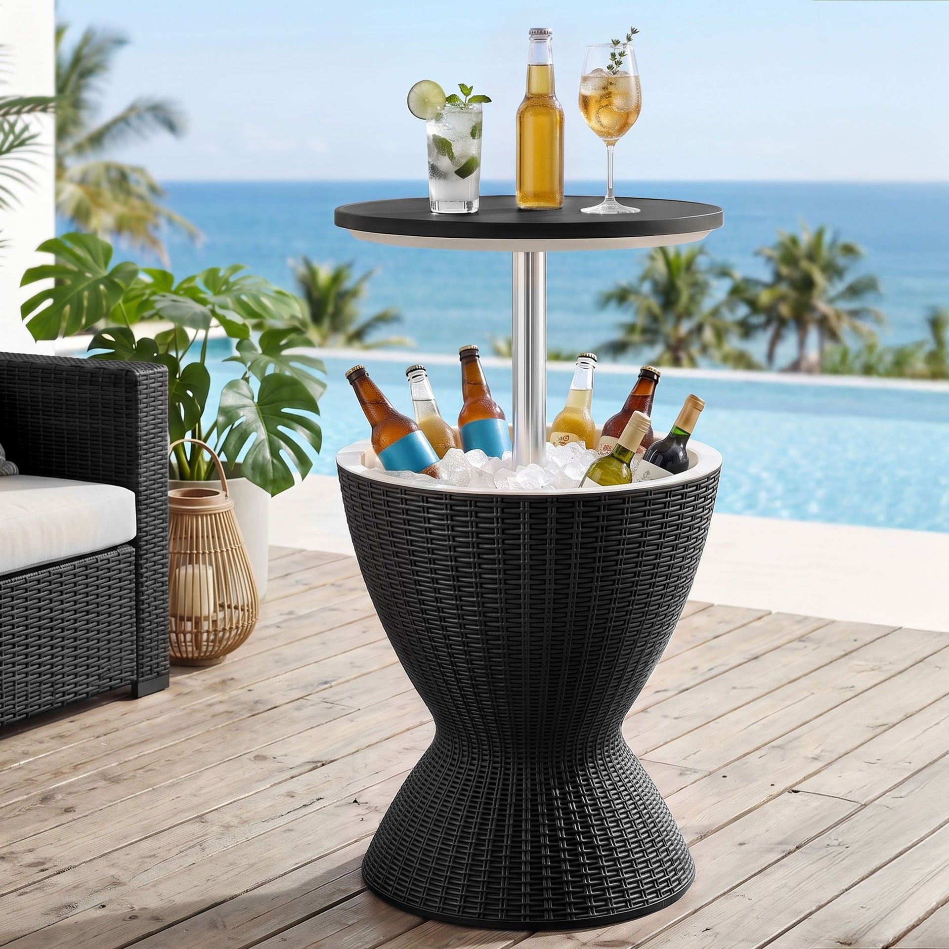 Gardeon Outdoor Bar Table Portable Ice Bucket Cooler 30L Adjustable Top Black Awezingly