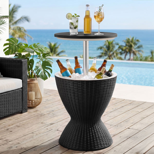 Gardeon Outdoor Bar Table Portable Ice Bucket Cooler 30L Adjustable Top Black Awezingly
