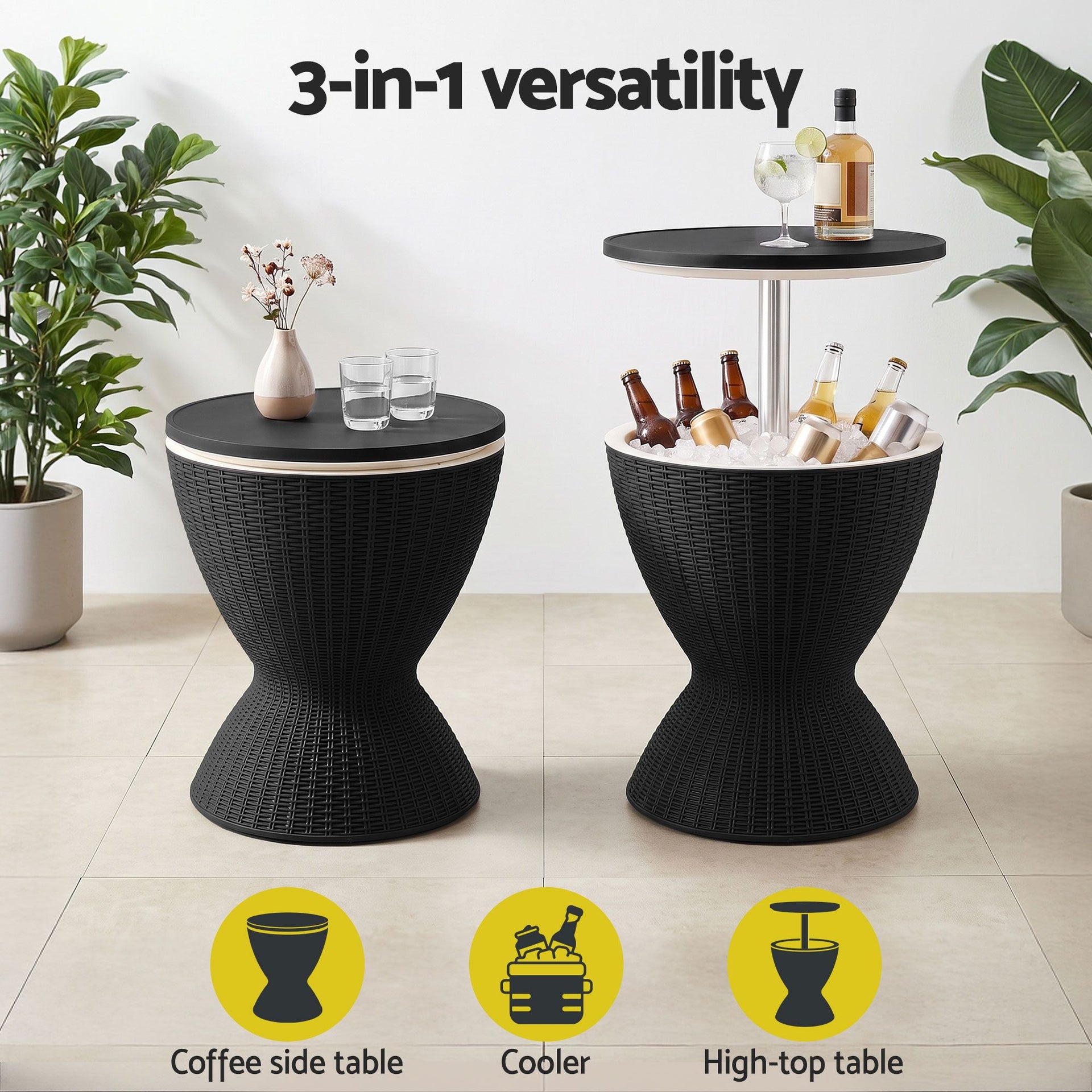 Gardeon Outdoor Bar Table Portable Ice Bucket Cooler 30L Adjustable Top Black Awezingly