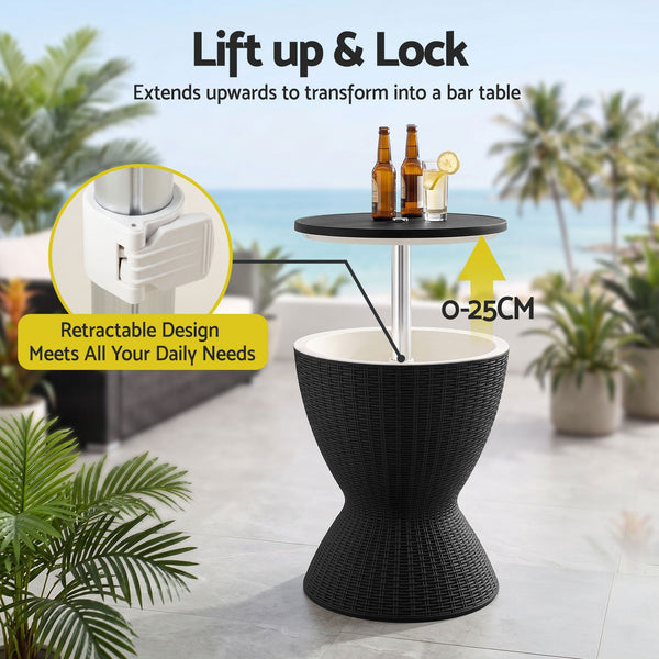 Gardeon Outdoor Bar Table Portable Ice Bucket Cooler 30L Adjustable Top Black Awezingly
