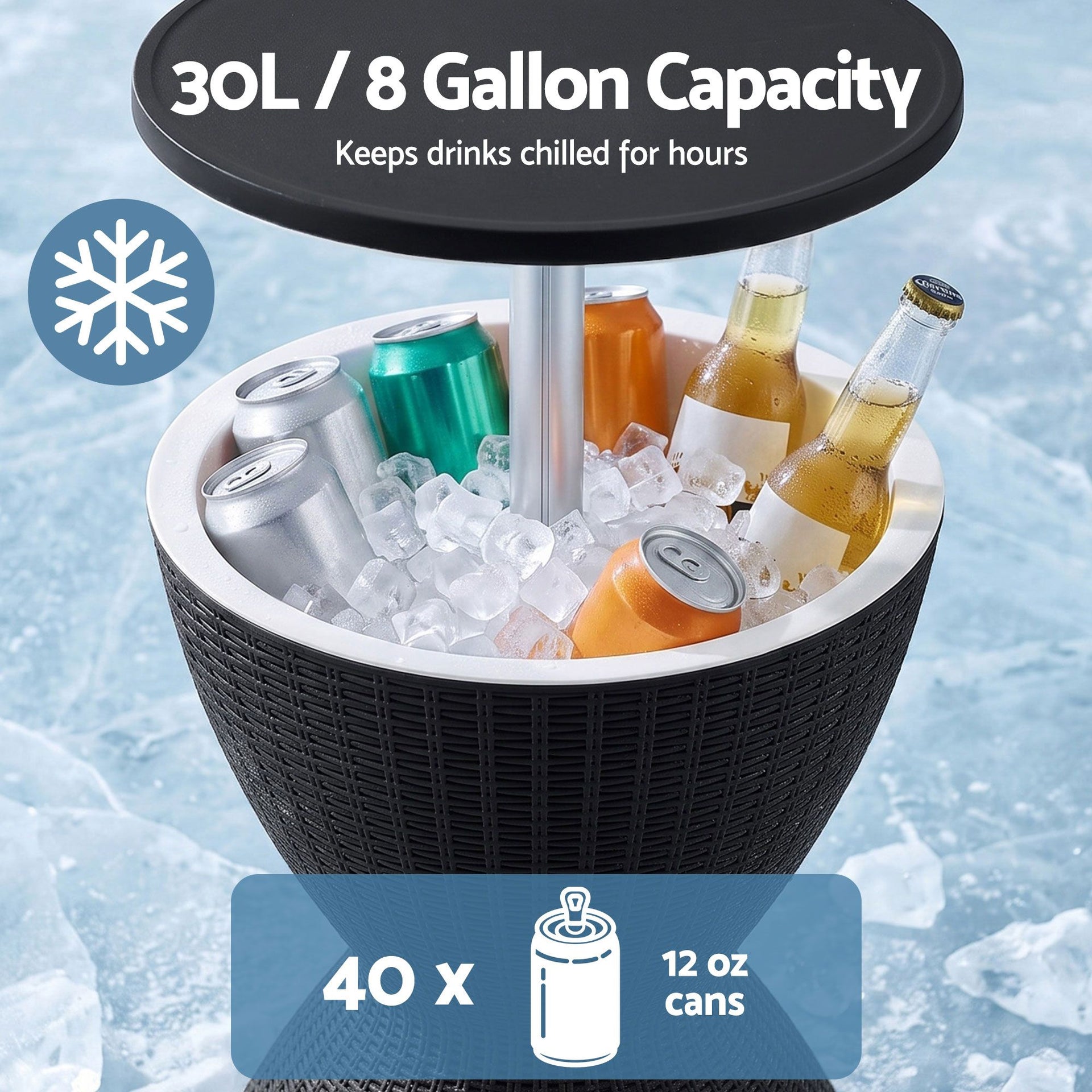 Gardeon Outdoor Bar Table Portable Ice Bucket Cooler 30L Adjustable Top Black Awezingly