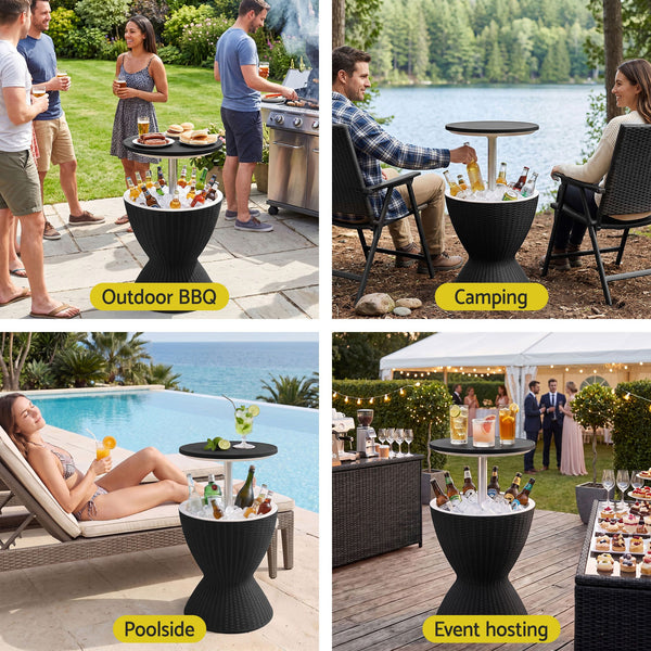 Gardeon Outdoor Bar Table Portable Ice Bucket Cooler 30L Adjustable Top Black Awezingly