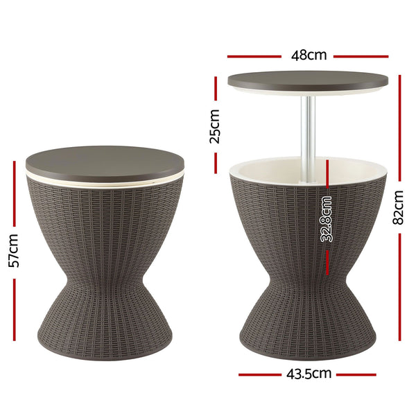 Gardeon Outdoor Bar Table Portable Ice Bucket Cooler 30L Adjustable Top Brown Awezingly