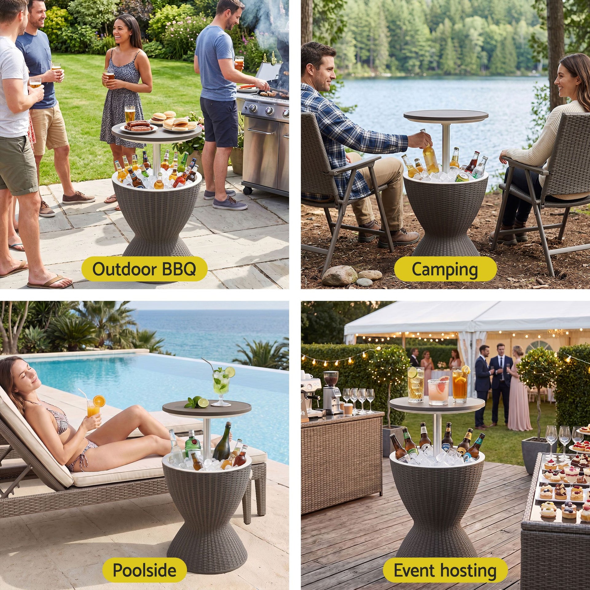 Gardeon Outdoor Bar Table Portable Ice Bucket Cooler 30L Adjustable Top Brown Awezingly