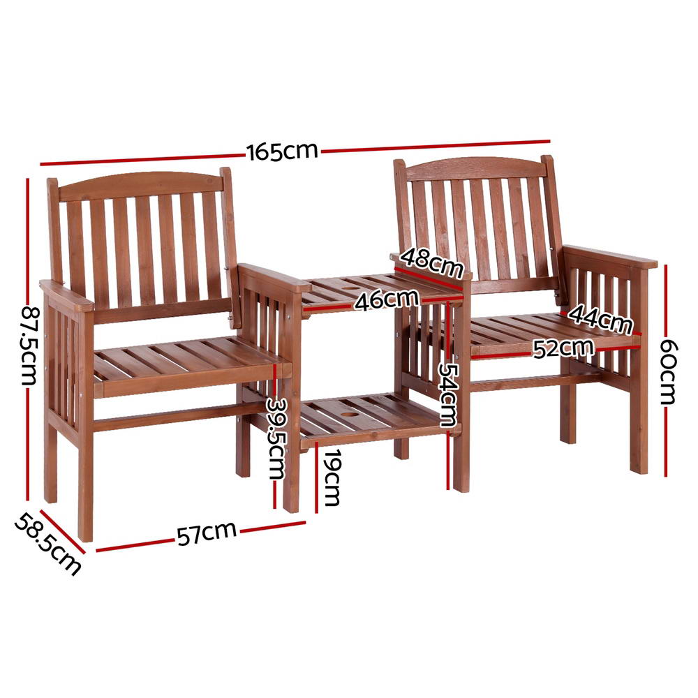 Gardeon Outdoor Garden Bench Loveseat Wooden Table Chairs Patio Furniture Brown Gardeon