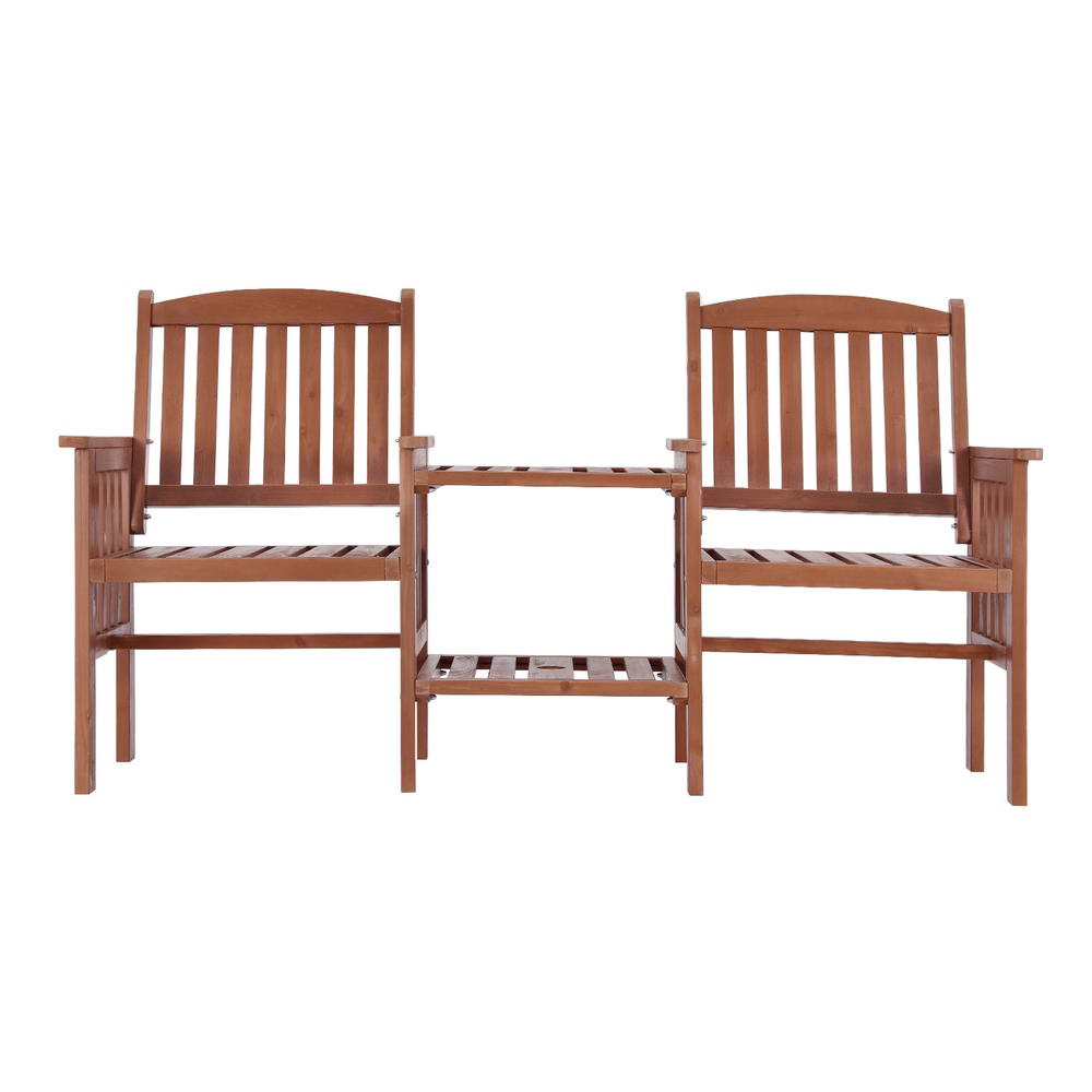 Gardeon Outdoor Garden Bench Loveseat Wooden Table Chairs Patio Furniture Brown Gardeon